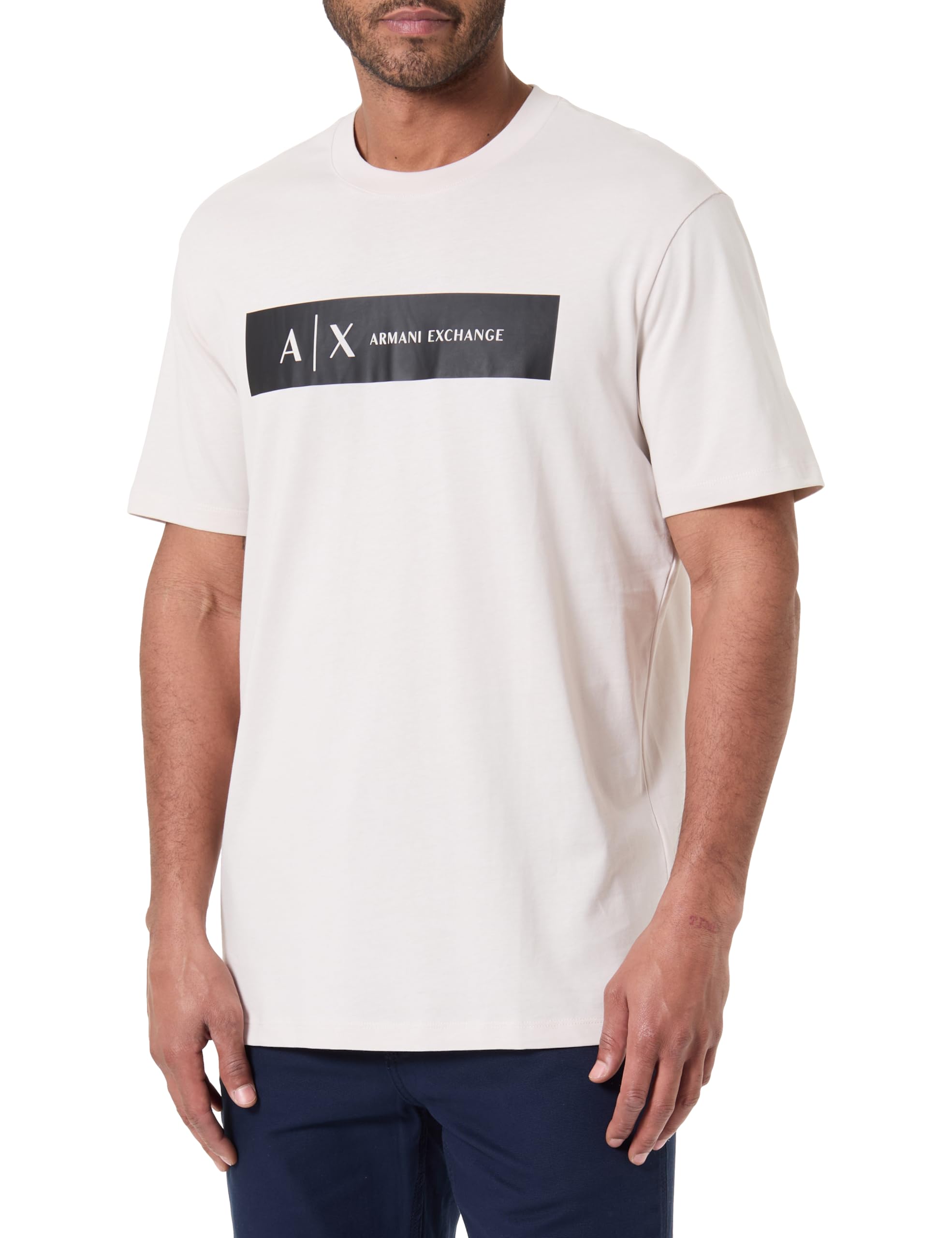 Armani Exchange Herren Offwhite Regular Fit T-Shirt Aus Reiner Baumwolle Mit Logo-Print