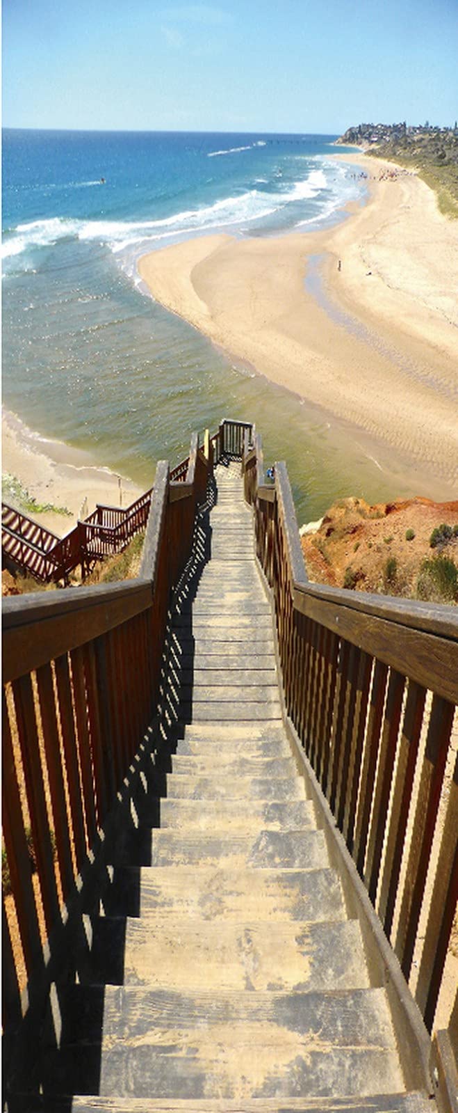 A.Monamour 3D Door Stickers for Interior Doors Stair View Towards The Ocean at Port Noarlunga South Australia Vinyl Waterproof Self Adhesive Door