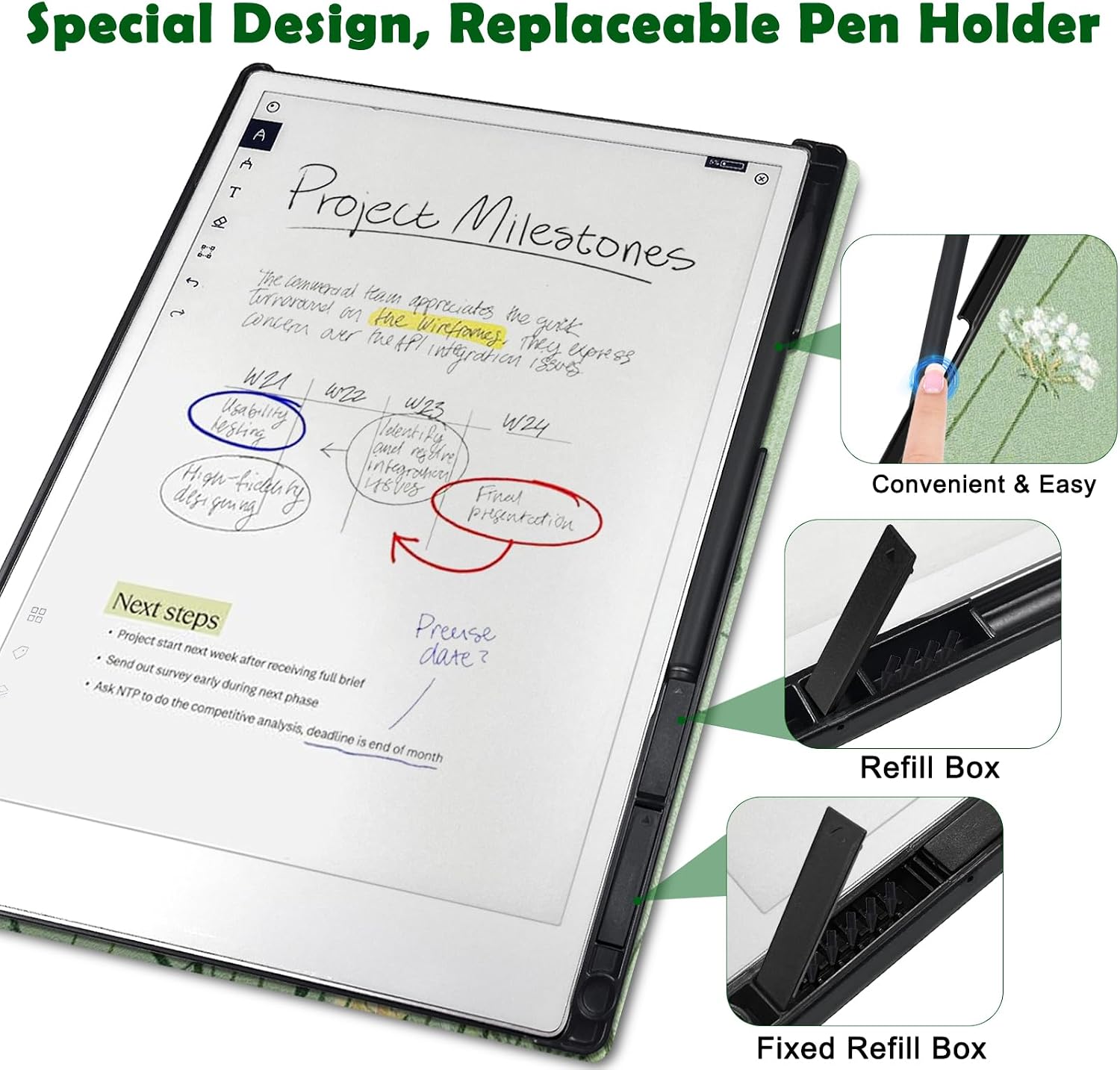 Case for Remarkable Paper Pro Tablet 11.8" (Released in 2024), Hard Back Shell Protective Book Folio Cover with Built-in Pen Holder, with Auto Sleep/Wake Function. image 3