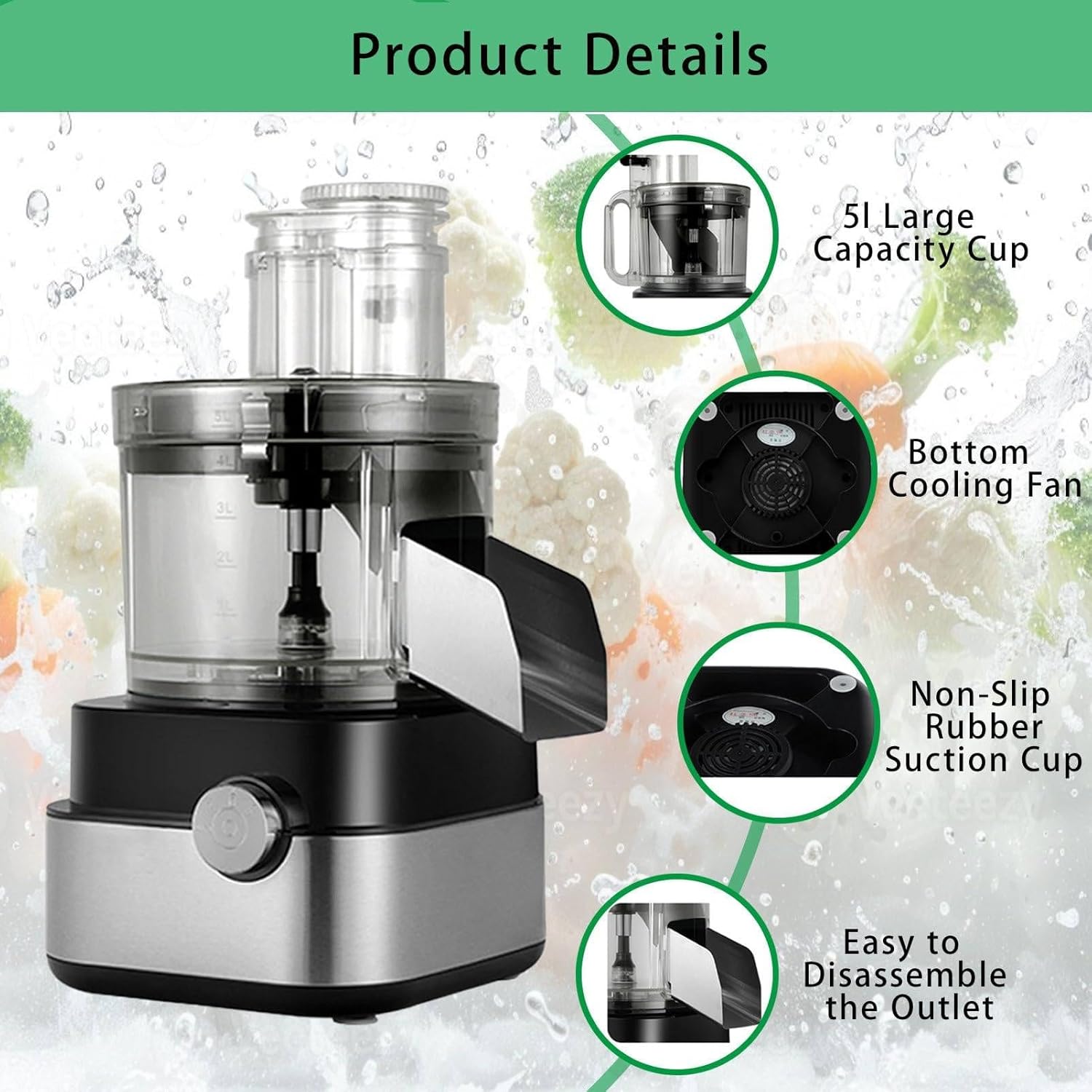 5L Large Electric Vegetable Fruit Dicer, Vegetable Cutting, 5 In 1 Electric Food Dicer, 600W Food Processor, With 6/8/10/13/15mm Dicing Molds