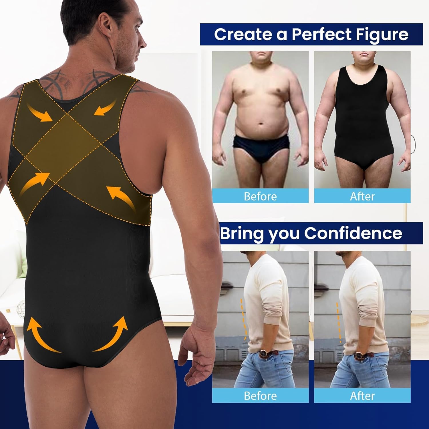 Men's Full Body Shaper Tummy Control Shapewear Slimming Compression Sleeveless Bodysuit Fajas Para Hombres - Image 3