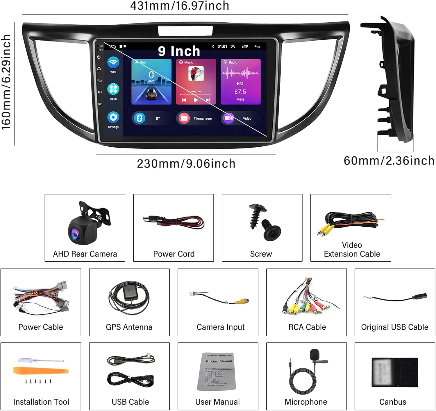 232g android 11 car stereo for honda crv 2012 2016 with apple carplay android auto 9 inch head unit touch screen radio fm rds hifi bluetooth wifi gps