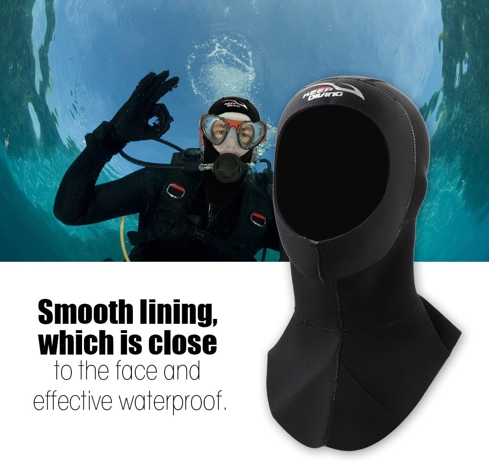 Diving, 3MM Neoprene Protective Diving Hood Wetsuit Hat Surf Divers Hat Snorkeling Hood for Diving Snorkeling Surfing (M-Black)