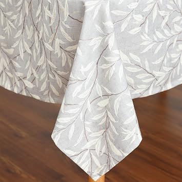 VOGOL Leaf Print Linen Look Waterproof Tablecloth, 52 x 70, 1 Piece, Gray