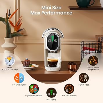 Magician1 Mini Pod Coffee Machines 5 in 1 for Nespresso Original OL, Dolce Gusto, Lavazza A Modo Mio Capsule, ESE 44mm Pads and Espresso Ground Coffee, 20 Bar, 1450W, Hot/Cold Brew for Home & Office