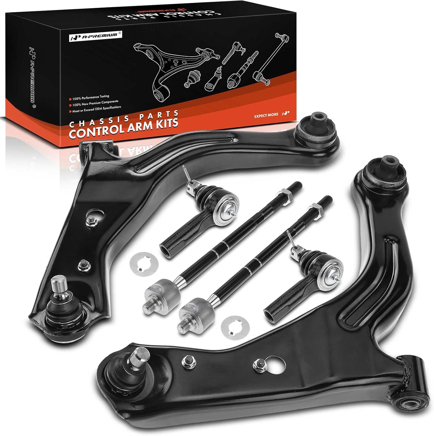 A-Premium Set of 6, Front Lower Control Arm, Inner & Outer Tie Rod End, Compatible with Ford Escape 2001-2004, Mazda Tribute 2001-2004