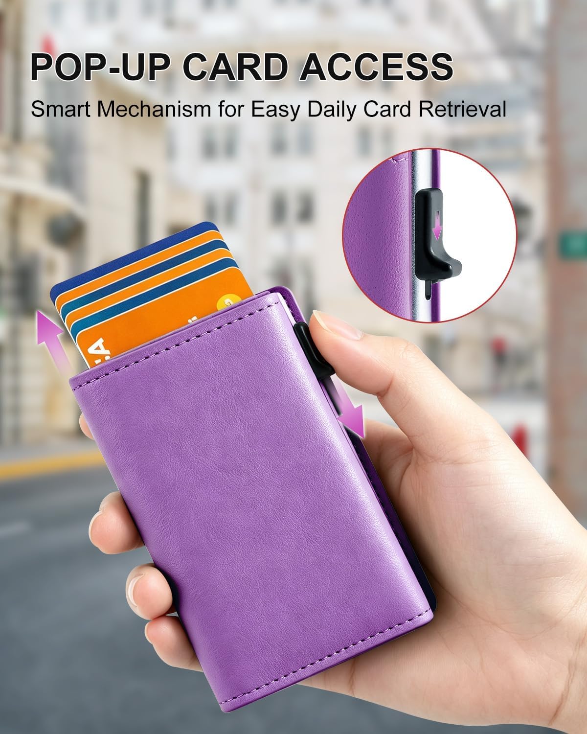 Womens Wallet with Pop Up Card Holder, RFID Blocking, Slim, Smart, Minimalist, Thin, Small, Trifold, 10-14 Cards Capacity, Cash Pocket, ID Window(Dark Purple) image 4