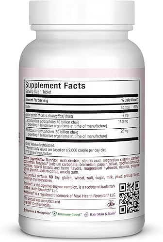 Miniatura 10 de Maxi-Health Oraldophilus masticable - Sin lácteos - Probióticos, sabor tropical, 100 masticables y Kosher