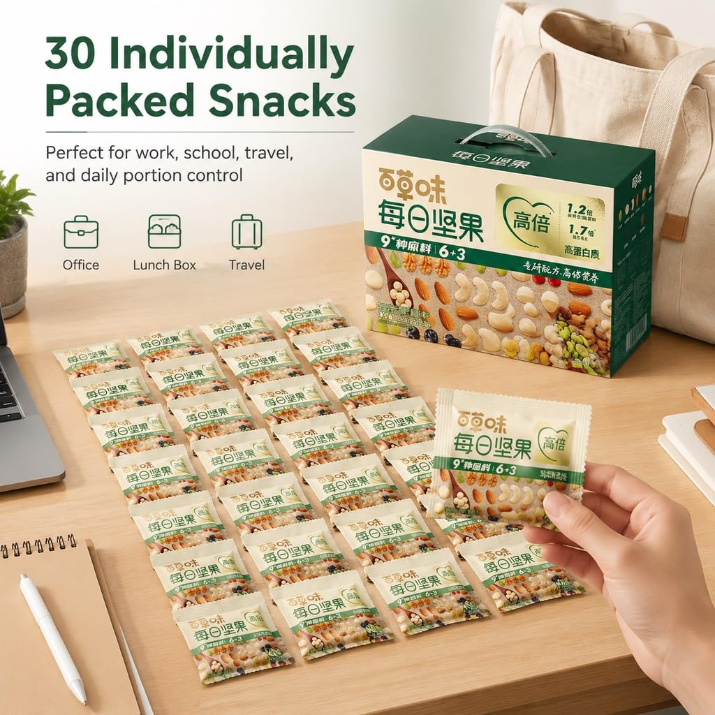 Snack Diario Puro De Frutos Secos Y, 750 G (30 Paquetes) | 6 Nueces + 3 Frutas | Bocadillos Saludables For Llevar, Paquetes Control Porciones