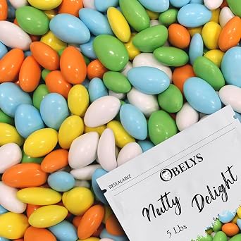 Assorted Jordan Almonds Candy No RED 3 - 5 lb Bulk Bag - Pastel-Colored Almond Candy Treats for Parties, Weddings, Baby Showers, and Everyday Snacking - Approx. 757 Pieces