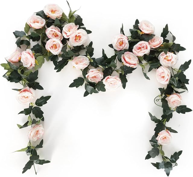 Fake Rose Vine Garland 2PCS Artificial Hanging Flowers Plants for Wedding Home Party Garden Craft Art Decor (pink)