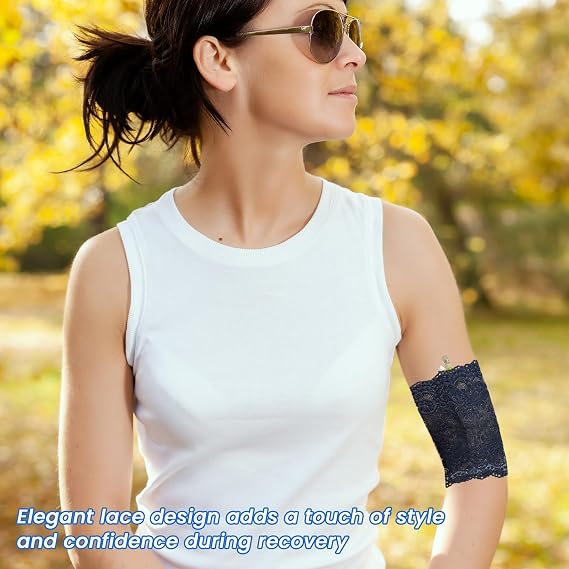 PICC Line Lace Sleeve - Stylish Med Arm Cover, Soft Breathable IV & Cast Protector, Non-Slip Silicone Gasket, 1 Pc