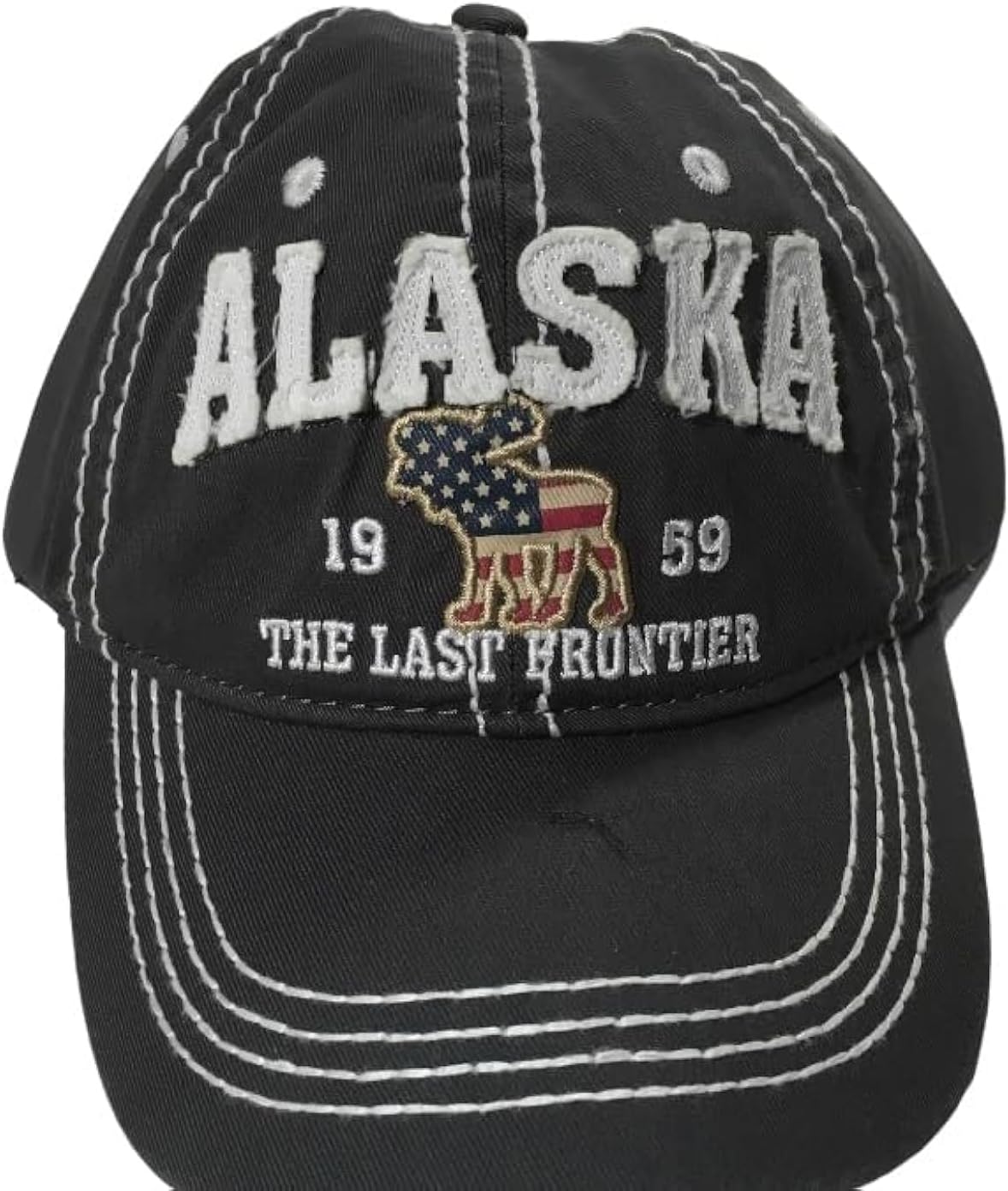 Quality Ball Cap Hat Alaska Baseball Cap Adjustable Dark Grey American Flag Moose