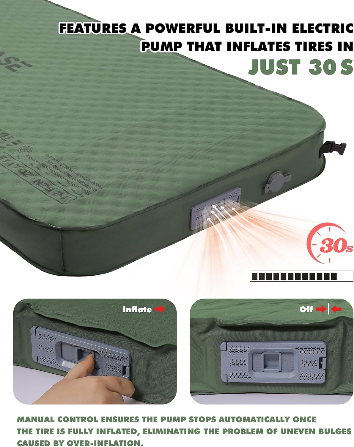 Self-Inflating Sleeping Pad With Electric Pump, 4" Ultra-Thick Memory Foam Camping Mattress For Tent Car Travel, Fast Inflation 20s, 9.5 R-Value 4-Season Insulated, Compact Portable Comfort