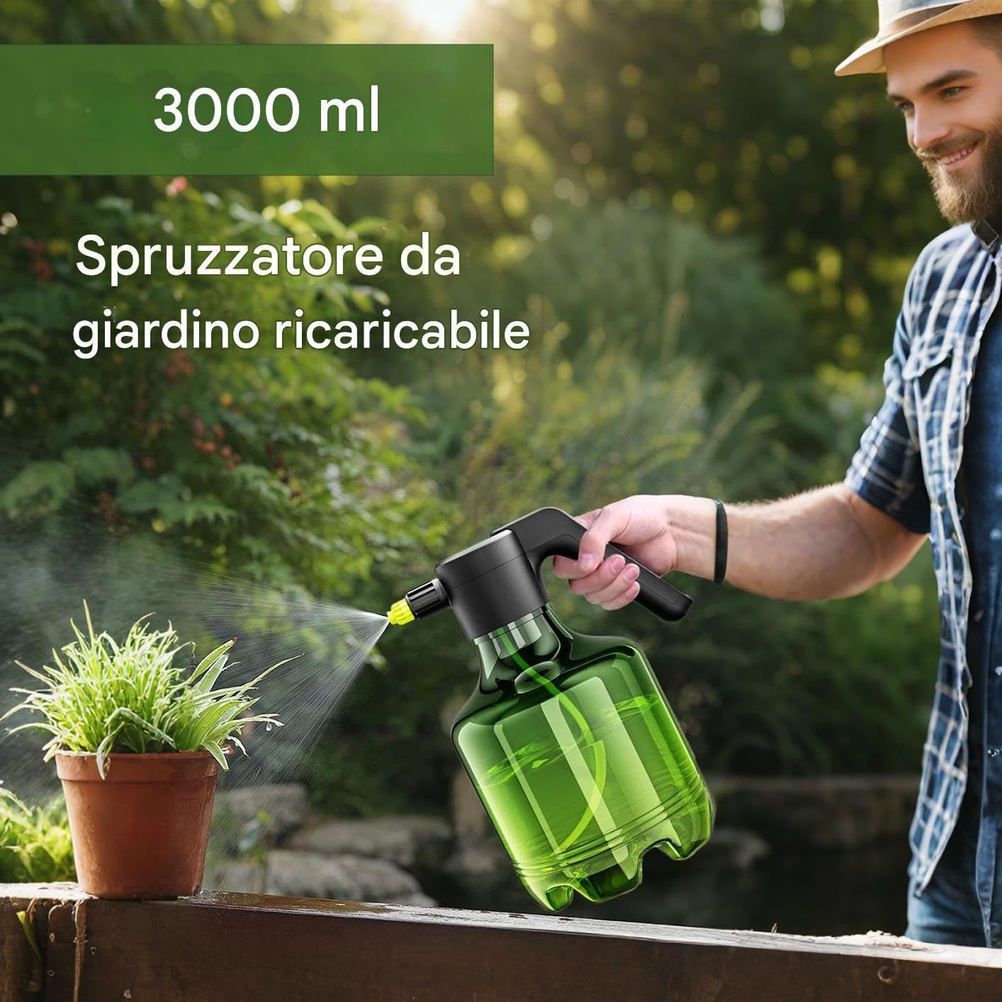 Sprayer Elettrico a Batteria - 3 Litri Irroratore Giardino Ricaricabile,Nebulizzatore Atomizzatore Regolabile 1500 mAh per Interno ed Esterno, Pulizia Piante e Verniciatura Casa