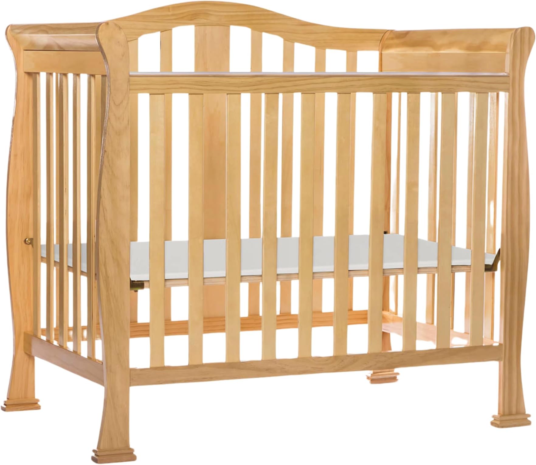 Addison 4-in-1 Convertible Mini Baby Crib in Natural, GreenGuard Gold & BSA, Non-Toxic, Pinewood, Converts to Mini Daybed & Twin Bed, 1″ Mattress Pad, for Best for Small Nursery