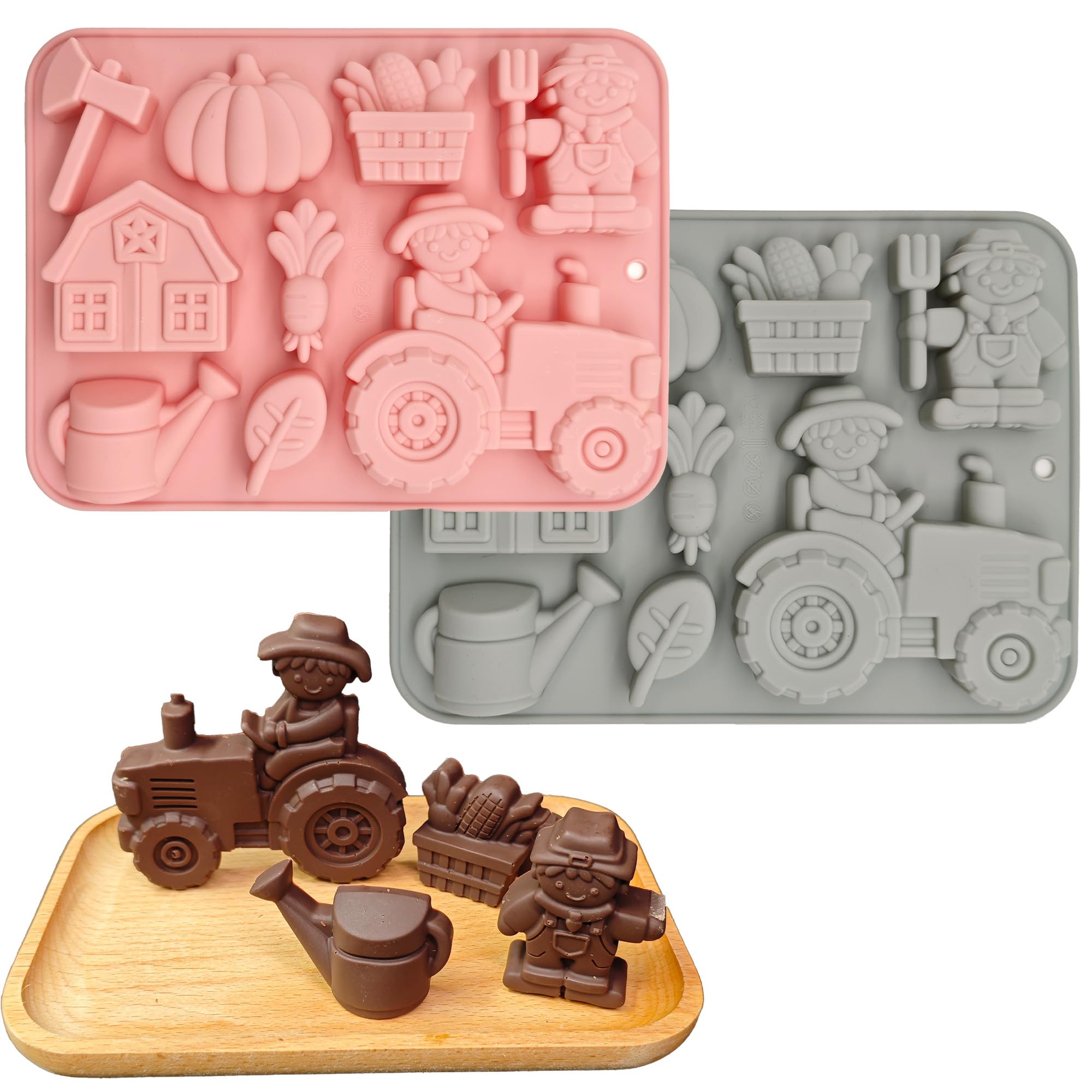 Stampo In Silicone Trattore 2Pcs Stampo Silicone Trattore Antiaderente Stampi Per Torta 3D Stampi Tema Agricolo per Cioccolato Biscotto Cubetto Di Ghiaccio (Fattoria, 20x15x2cm)