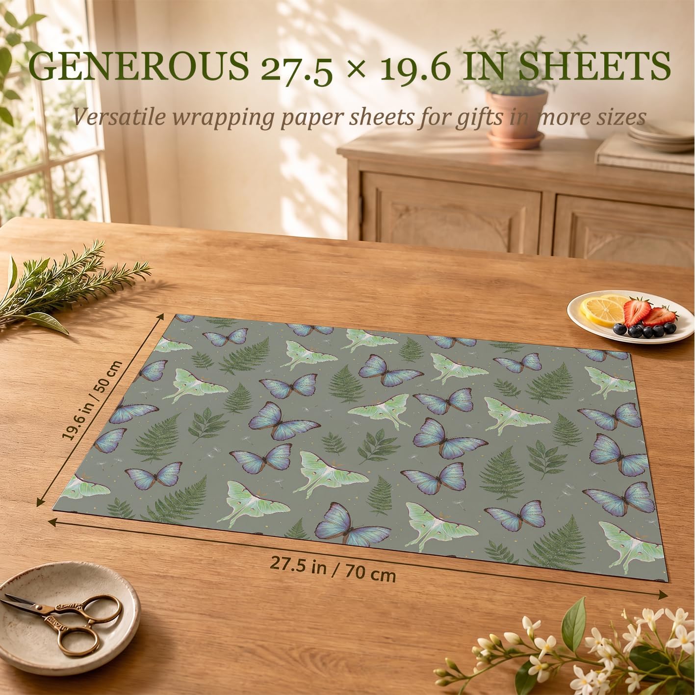 SHSEEN Luna Moth Blue Butterfly Wrapping Paper, 2 Sheets, 19.5 x 27.5 in image 4