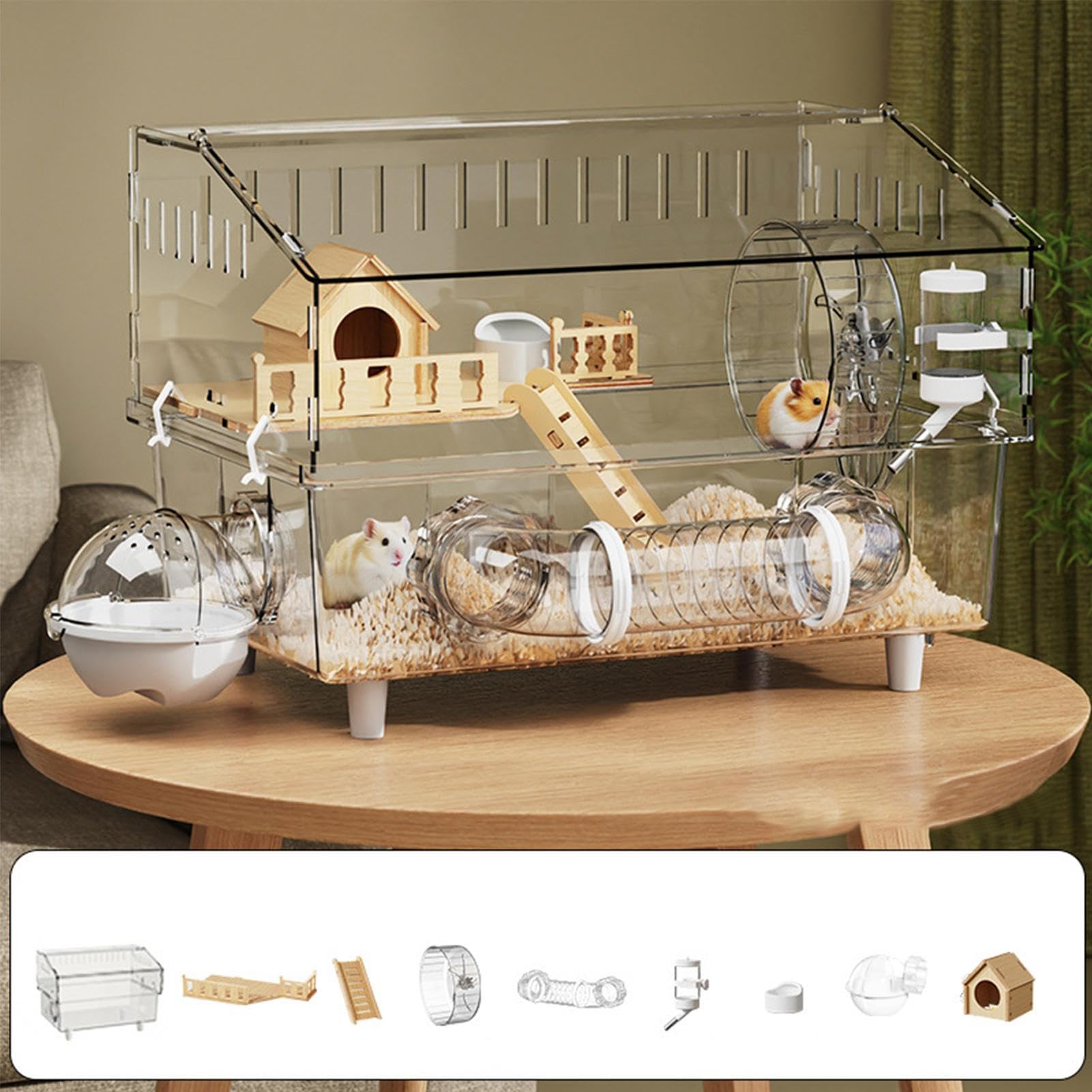 Hábitat para Hámster 45x30x34,3 cm Jaula Extraíble con Enriquecimiento | Jaula para Roedores para en Interiores, Exteriores, Viajes y Hogar