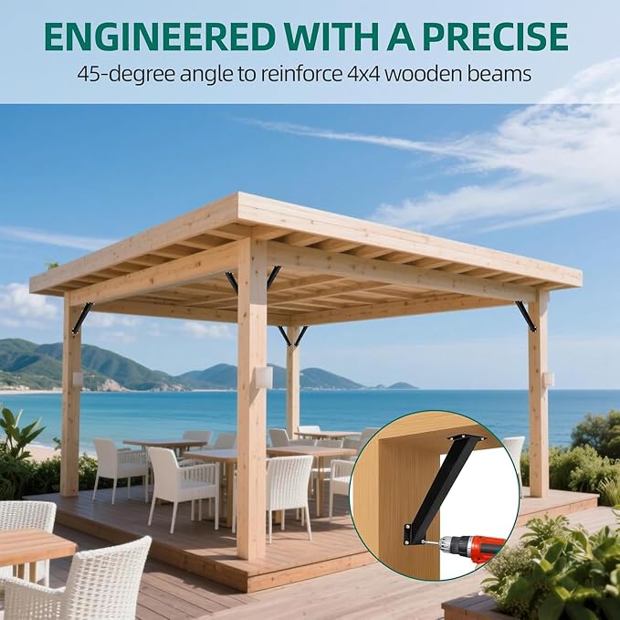 Soporte de ángulo 45° para vigas de madera 4 piezas miniatura 5