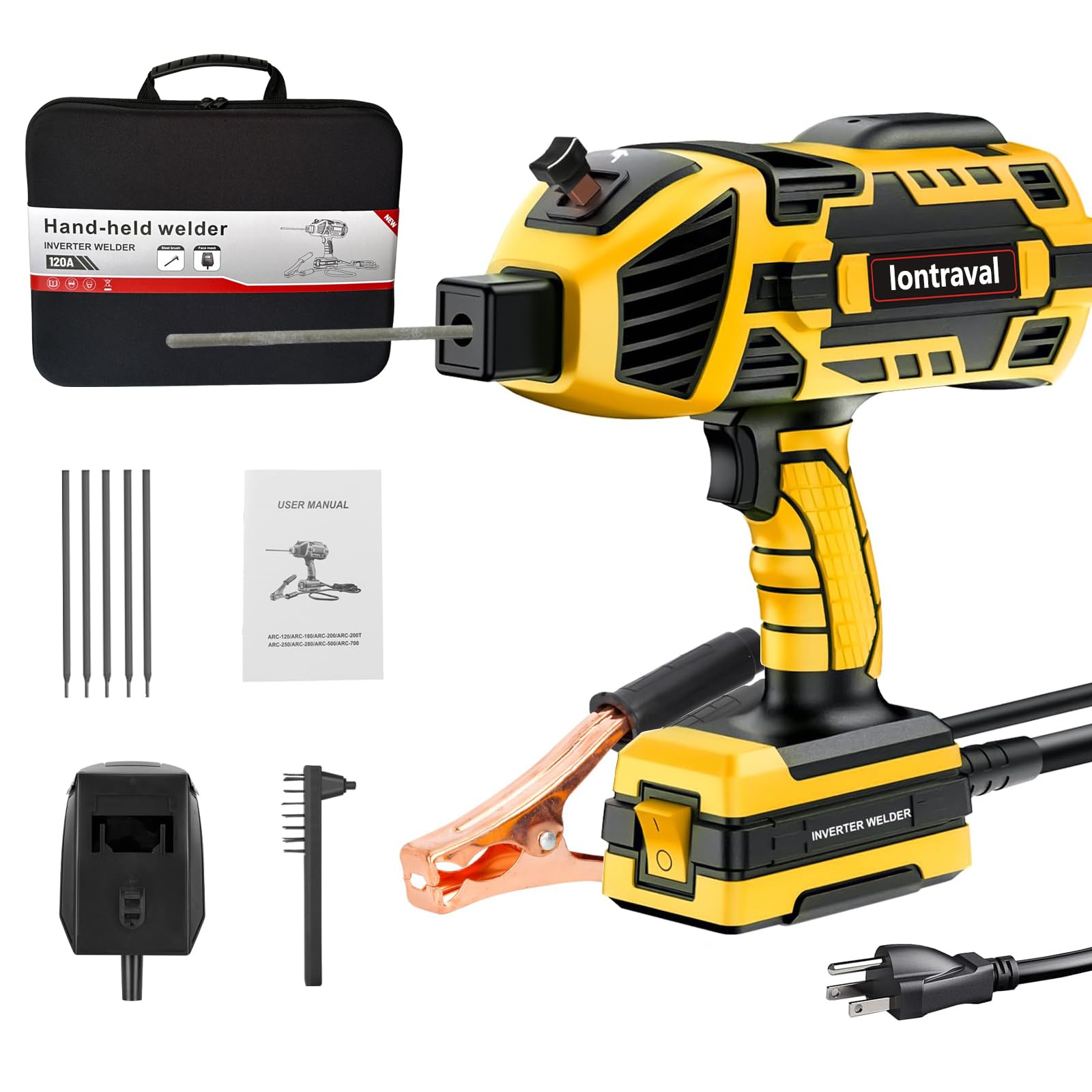 Portable Handheld Welding Machine 110V, IGBT Inverter ARC/Stick Welder, 5-Level Current Adjustment for Carbon Steel & Cast Iron, Fits 3/32"-1/8" Rods,