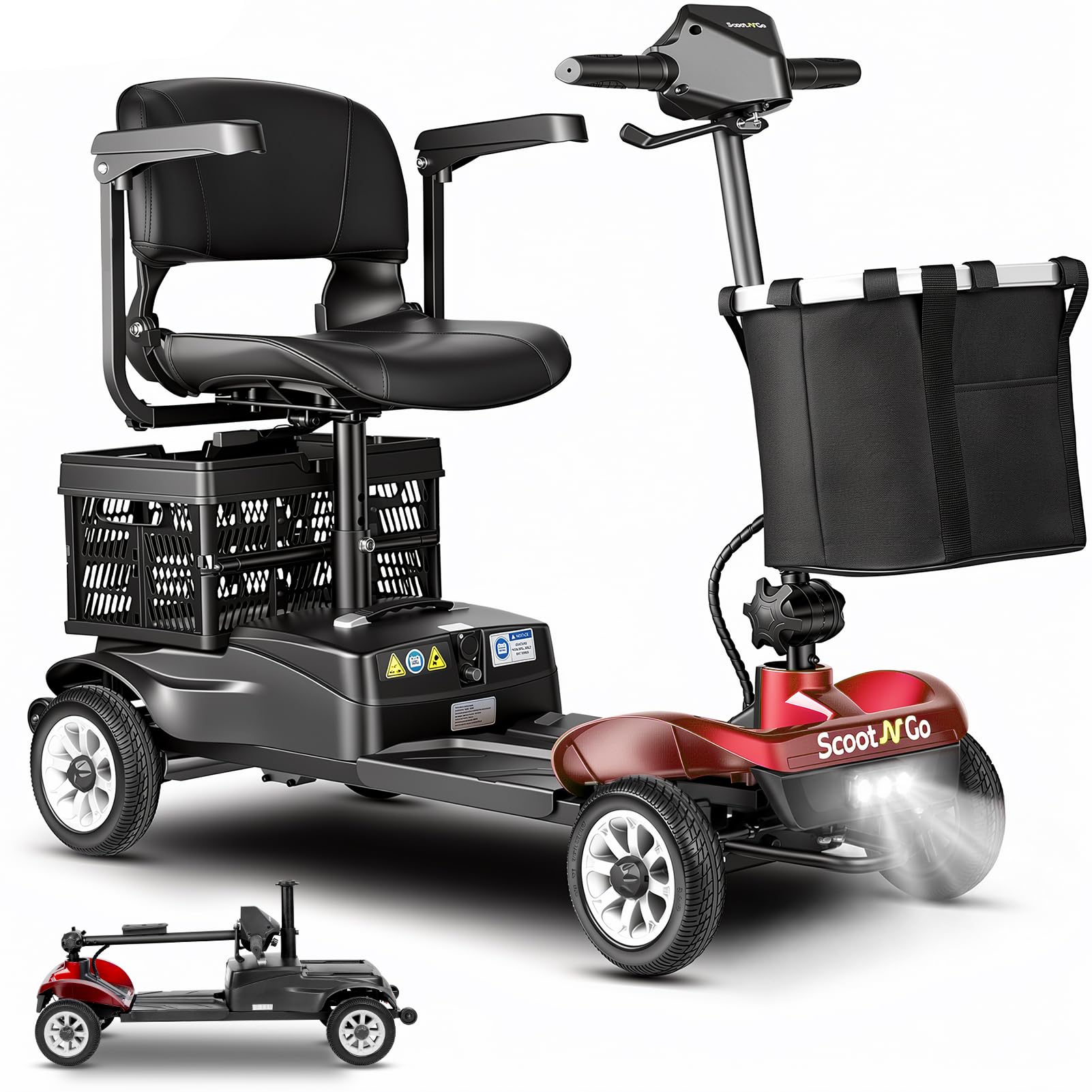 Scootngo 4 Wheel Mobility Scooter for Seniors & Adults with Dual Baskets