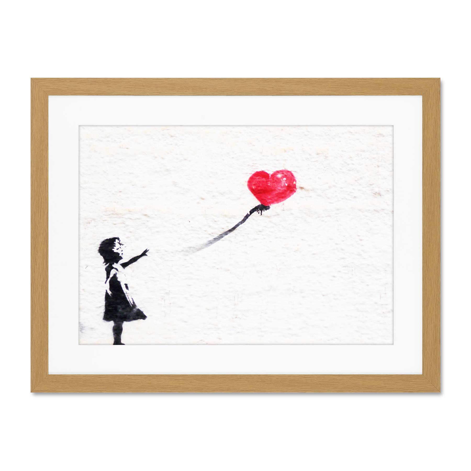 Banksy Balloon Girl Graffiti Large Light Oak Framed Art Print Wall Poster 18x24 inch