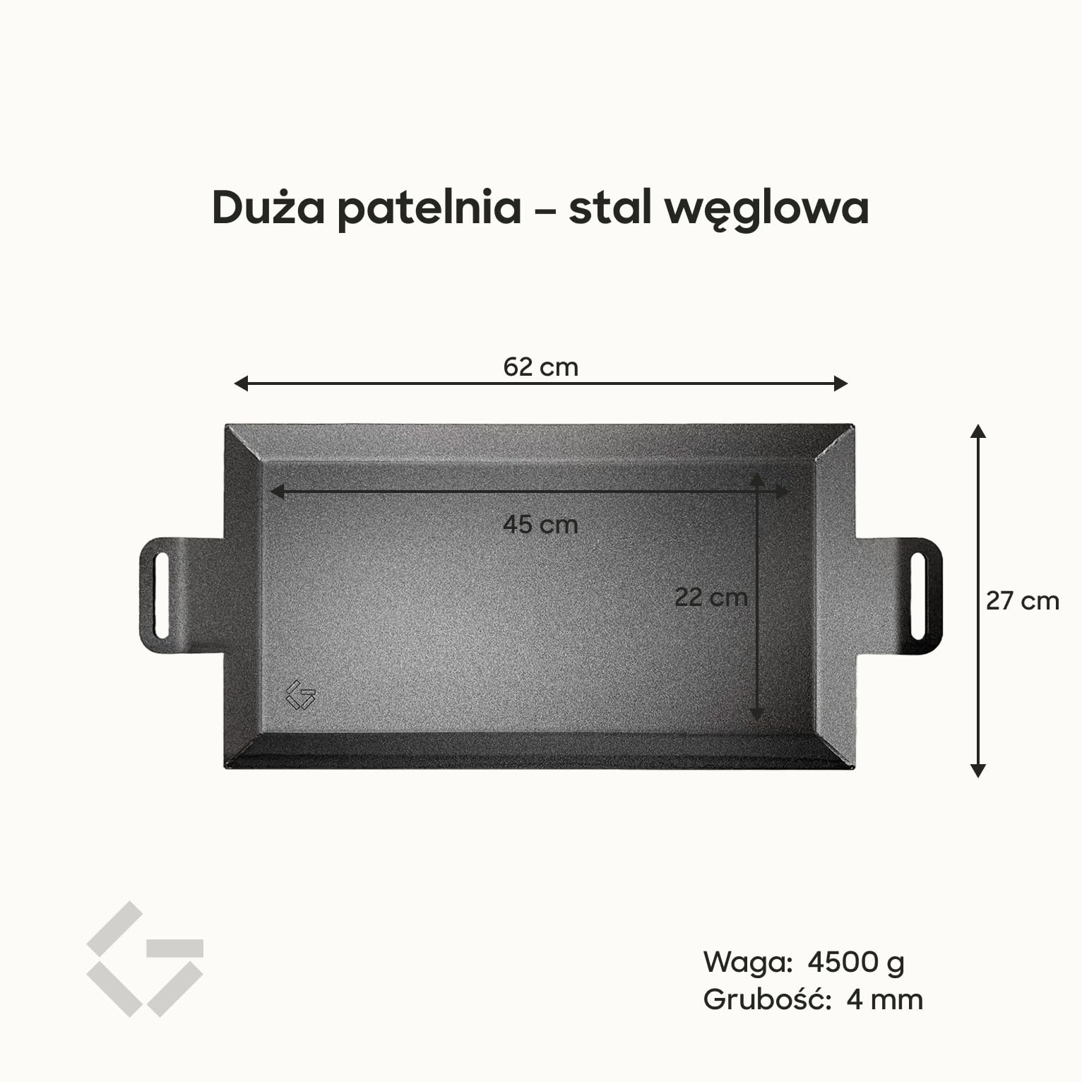 Gastrotools Płyta grillowa 62 × 27 cm – Plancha ze stali węglowej | Płyta Teppanyaki • Naturalna powierzchnia nieprzywierająca • Do indukcji i gazu • Do wnętrz i na zewnątrz