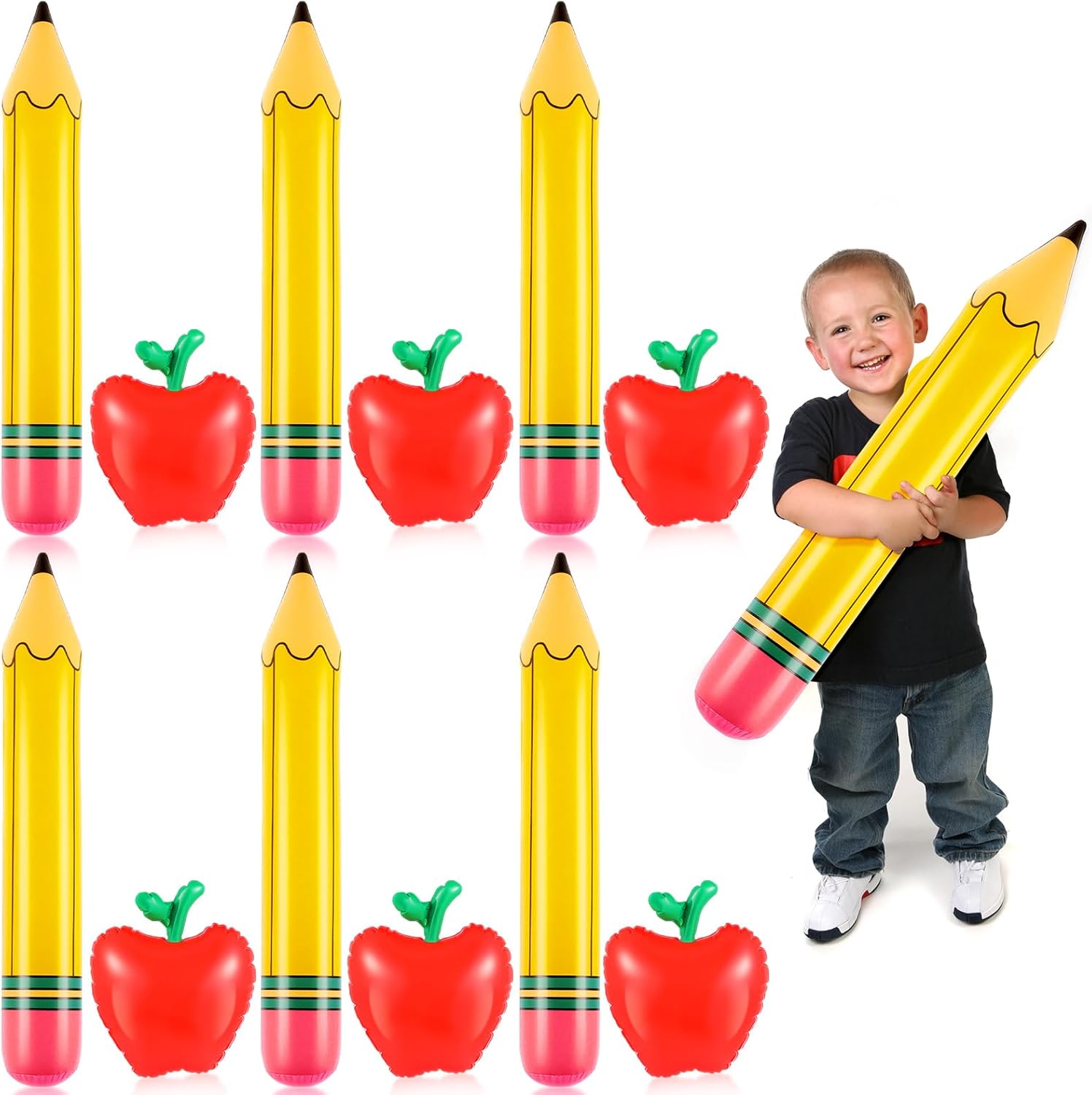 12 Pcs Giant Inflatable Pencils and Fruits Balloons Set Large Blow up Pencil Fruit Classroom Decoration for Back to School Classroom Garden Room Birthday Party Indoor Outdoor Decor Pencil and Apple