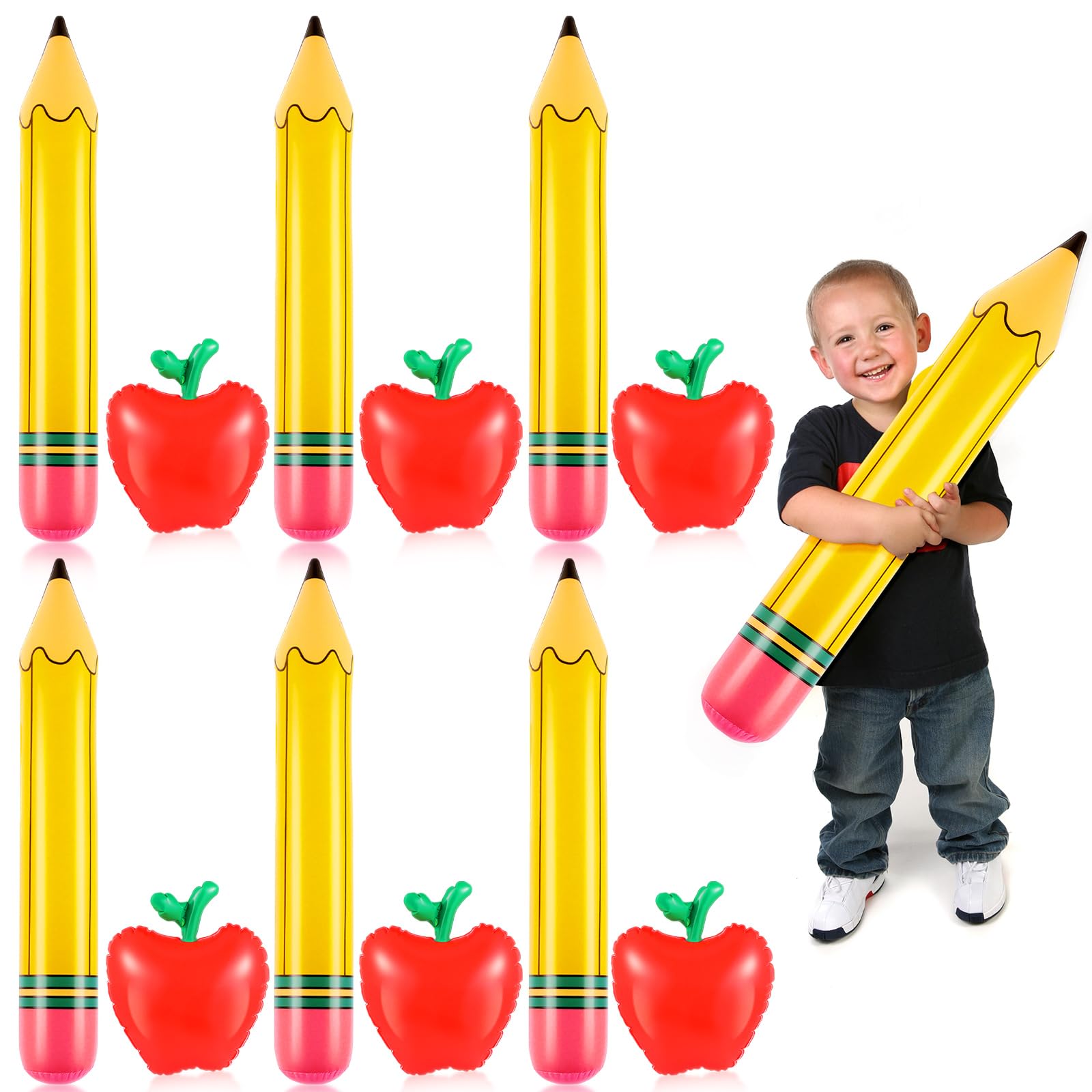 LaRandom 12 Pcs Giant Inflatable Pencils and Fruits Balloons Set Large Blow up Pencil Fruit Classroom Decoration for Back to School Classroom Garden