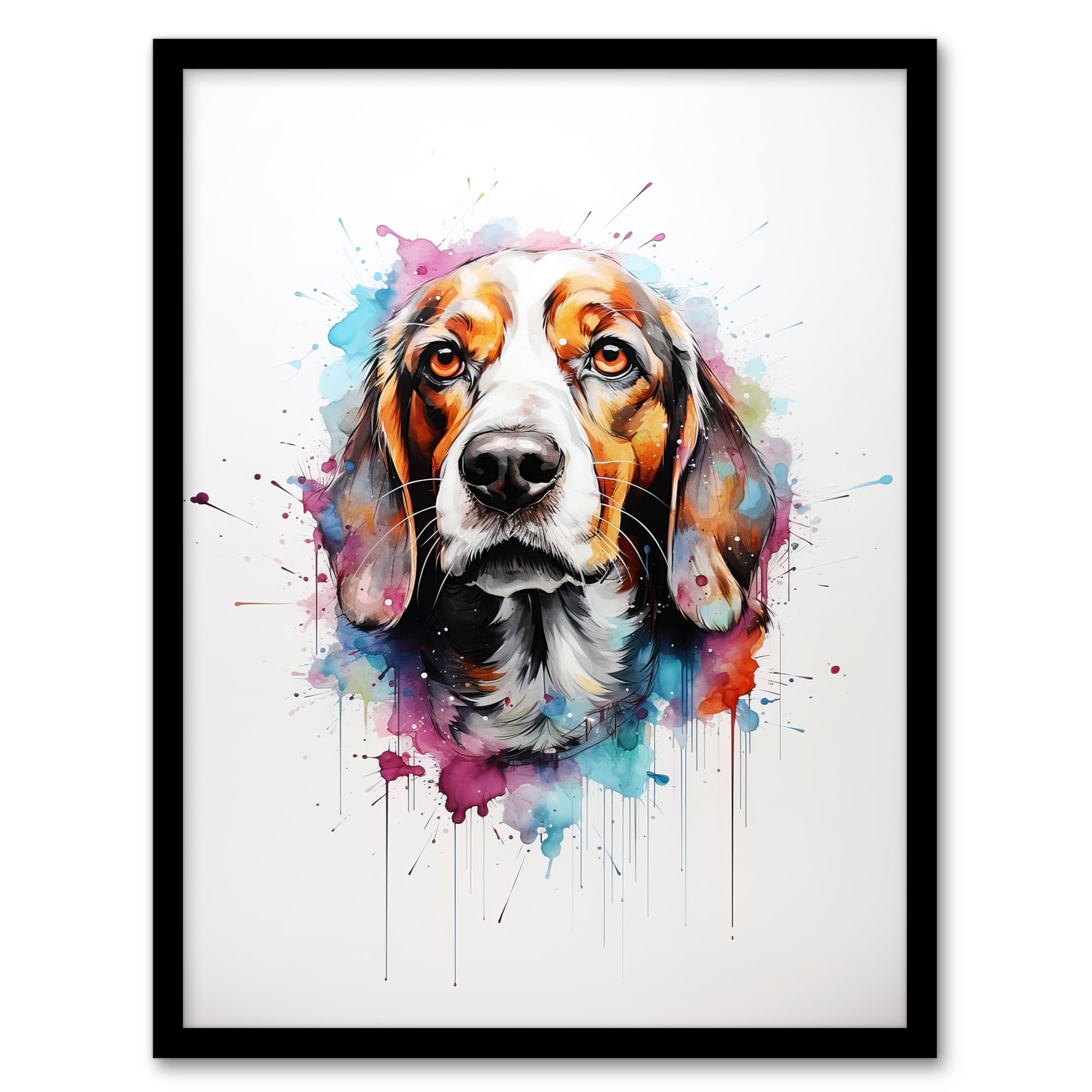 Artery8 Beagle Lovers Gift Watercolour Pet Portrait Painting Artwork Artwork Framed Wall Art Print 18X24 Inch