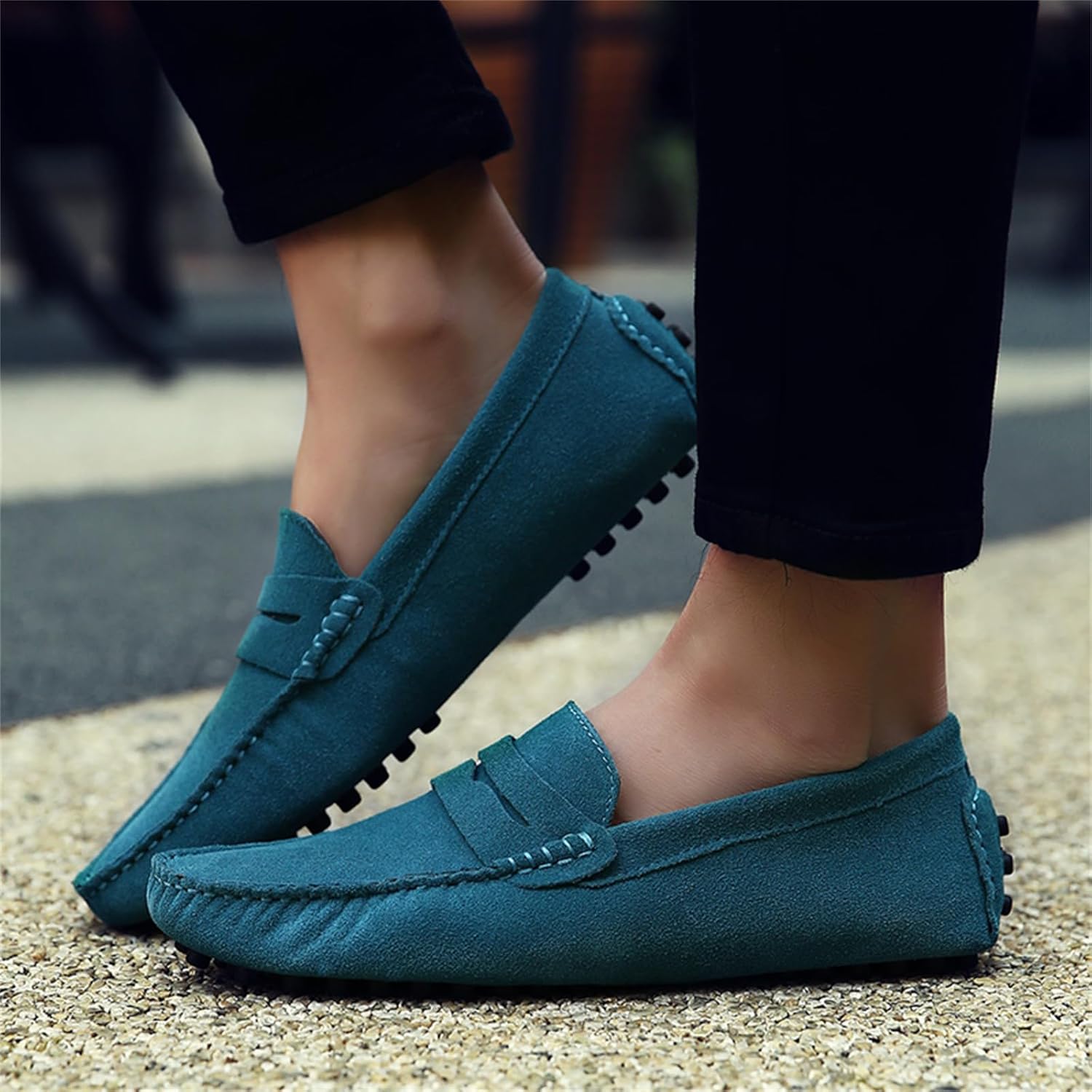 Men's Suede Leather Slip On Flats Penny Loafers Casual Lightweight Soft Round Toe Breathable Flexible Walking Boat Smoking Shoes for Daily Commuting Work Leisure Driving Outings