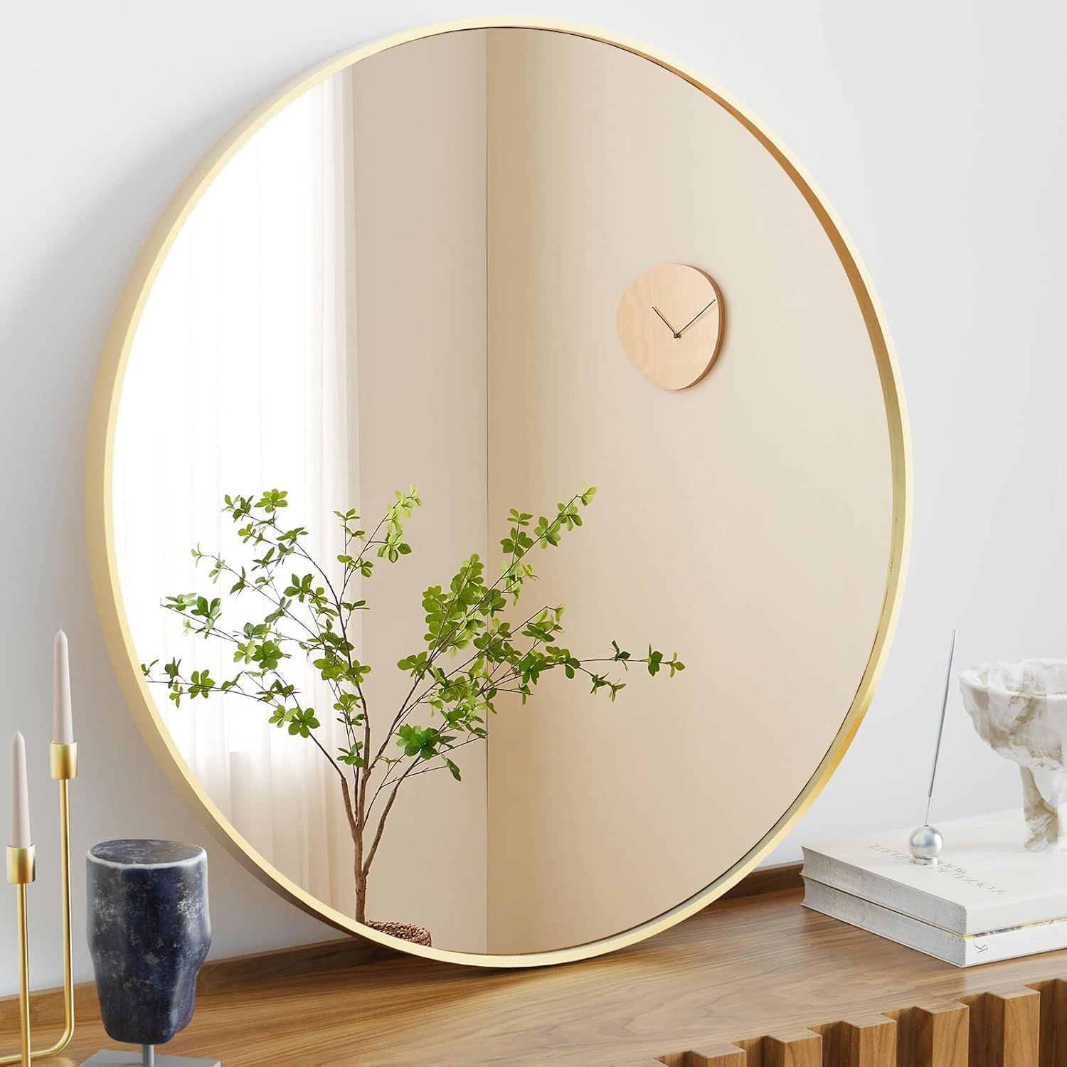 20 Inch Round Mirror, Aluminum Alloy Frame Wall Mounted Vanity Mirrors for Bathroom, Entryway, Living Room, Bedroom, Gold