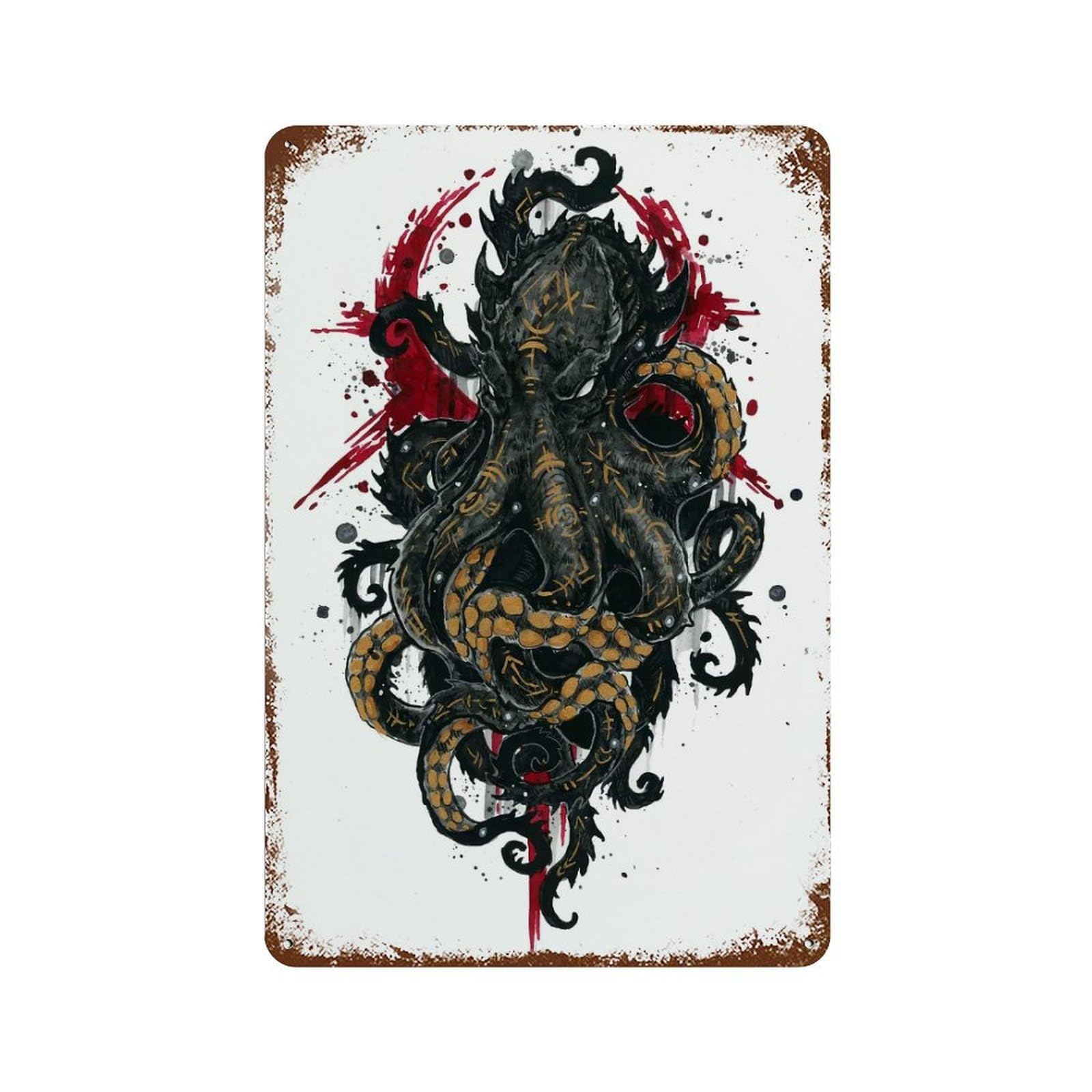 Kraken Vintage Wall Sign 11.8"x7.9", Rust Effect Metal Decor for Living Room, Hallway And Home Decor