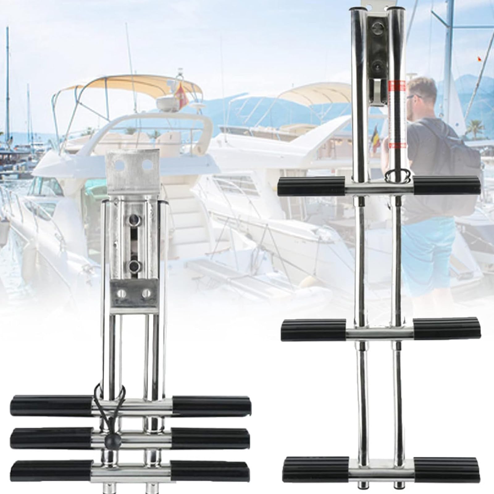 Échelle de bateau en acier inoxydable pliable à 3 sections pour quai et yacht