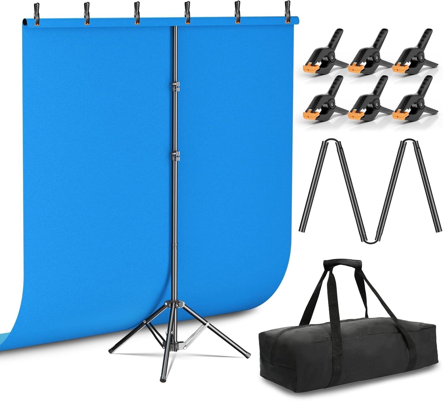 Emart 5x6.5ft Blue Screen Backdrop Kit with T-Shape Stand and 6 Clamps