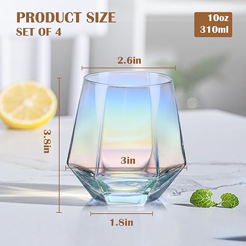 Miniatura 5 de CUKBLESS Juego de 4 copas de vino sin tallo (10 onzas), cristalería iridiscente, moderna copa de vino arcoíris para servir vino blanco, vino tinto