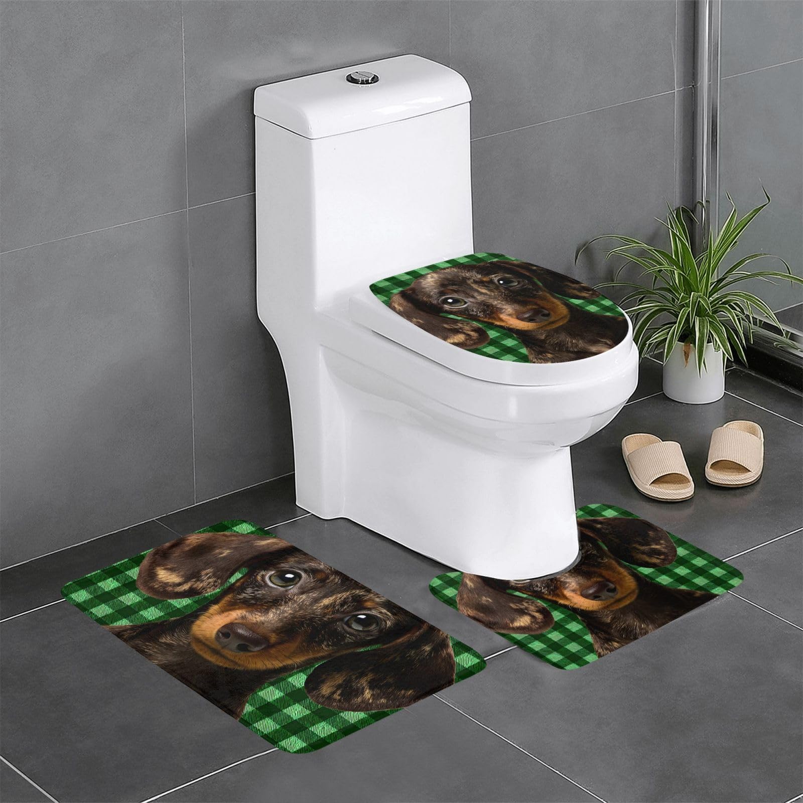Tapis de salle de bain antidérapant lot de 3 haute absorption motif teckel original