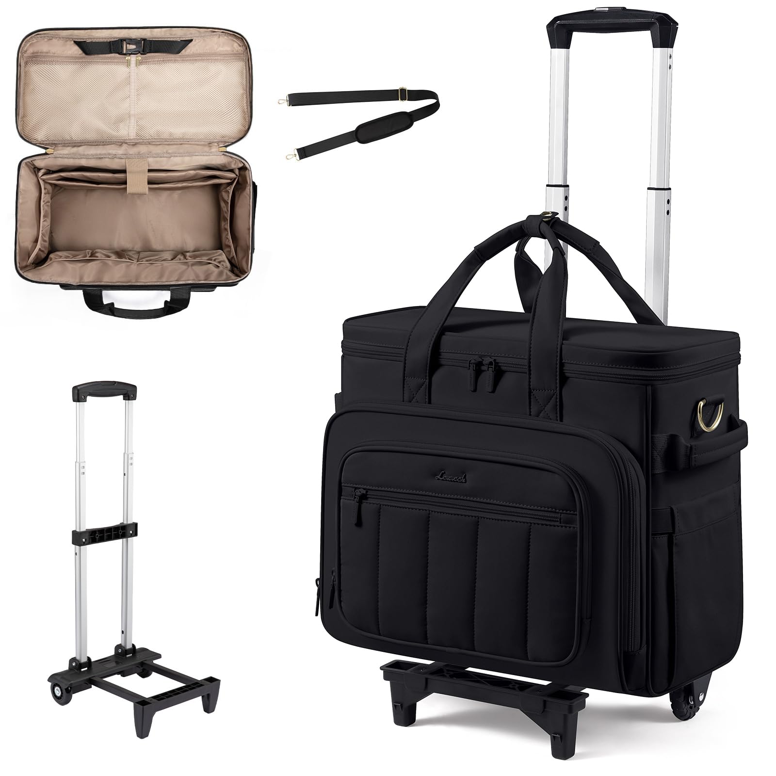 LOVEVOOK Rolling Teacher Bag, Laptop Tote with Detachable Dolly | Fits 17.3 Inch Laptop, Detachable Dolly, Large Rolling Tote Bag for Teacher Office Work Nurse, Adjustable Handle