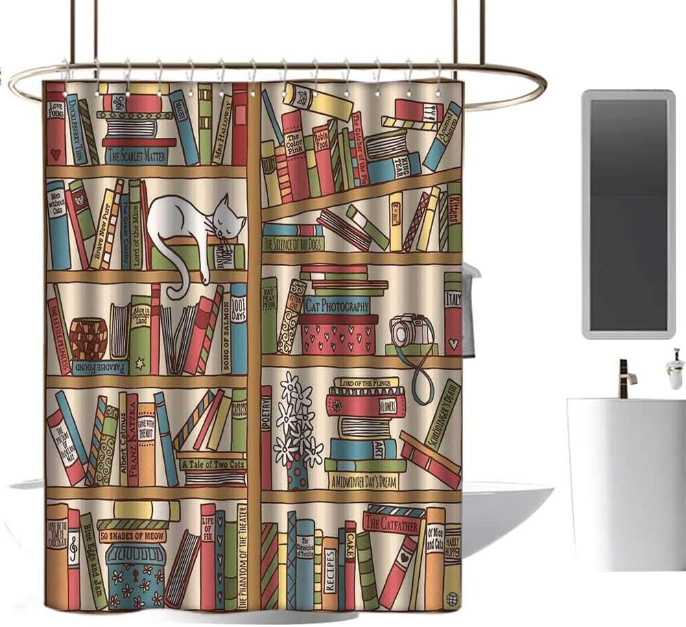 Wixuewu Cat,Shower Curtains Liner Fabric,Nerd Book Lover