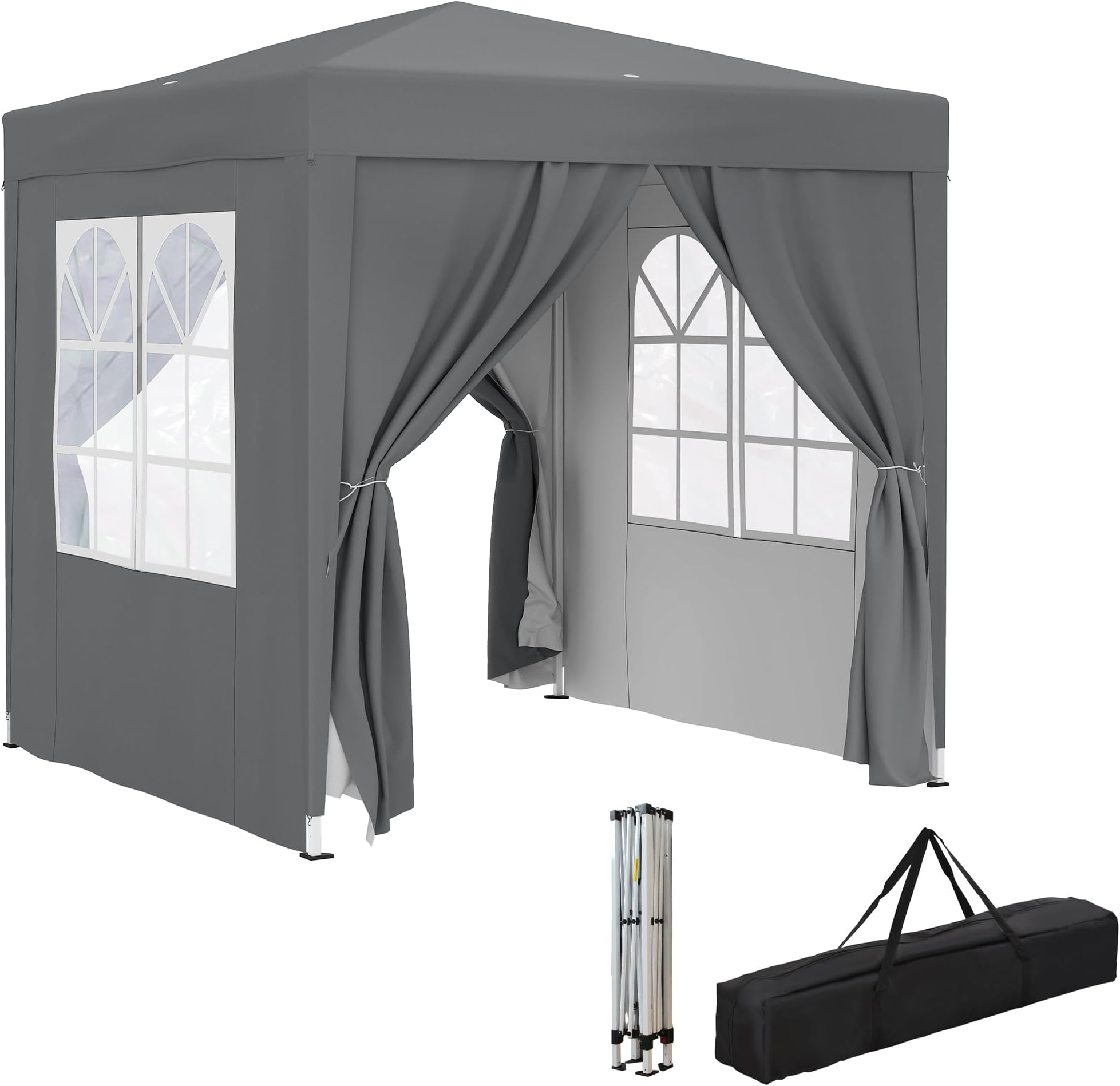 Outsunny 2 x 2 m Garden Pop Up Gazebo, Wedding Party Tent Marquee, Water Resistant Awning Canopy With Sidewalls, Windows, Carry Bag, Grey