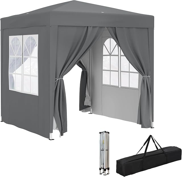 Outsunny 6,6'x6.6' Tente de canopée pop Up avec parois latérales, Camping à l'abri du soleil instantané Gazebo avec sac de transport, pour l'extérieur, jardin, patio, gris