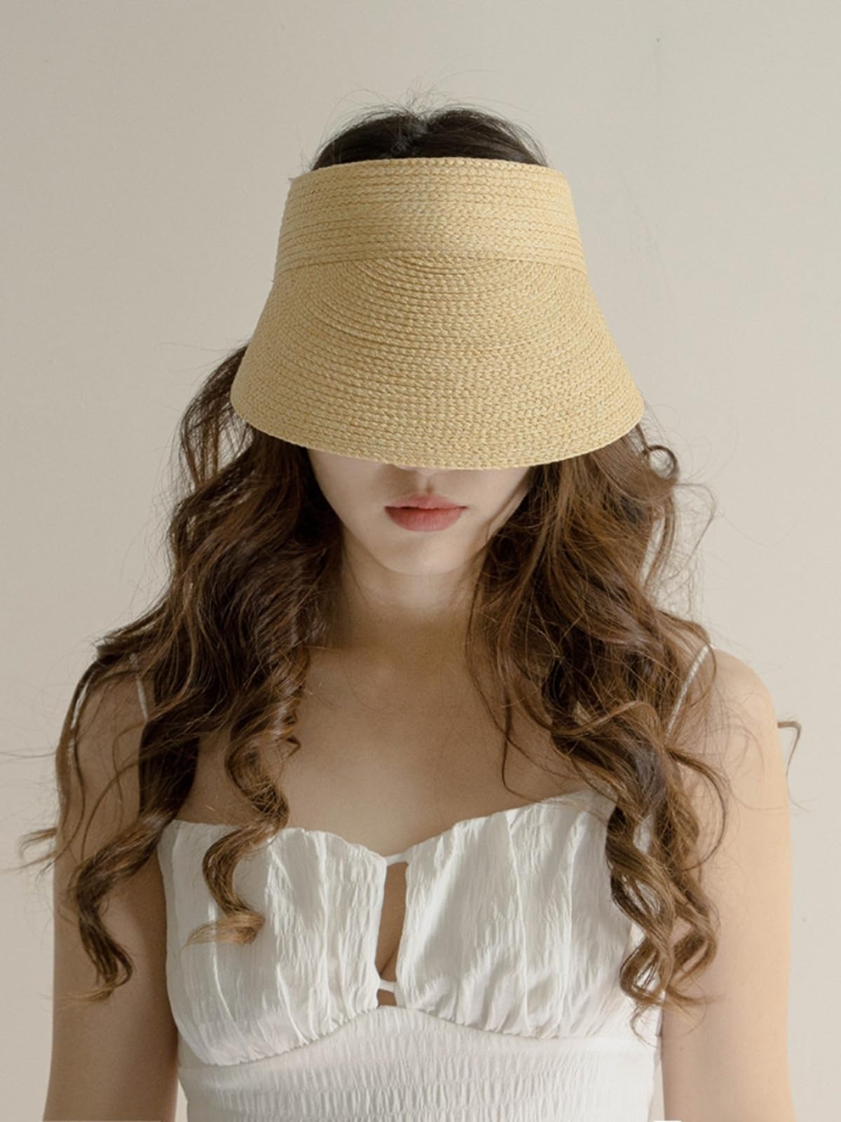 Sombrero de paja plegable para mujer, ala ancha ajustable para protección UV y viajes