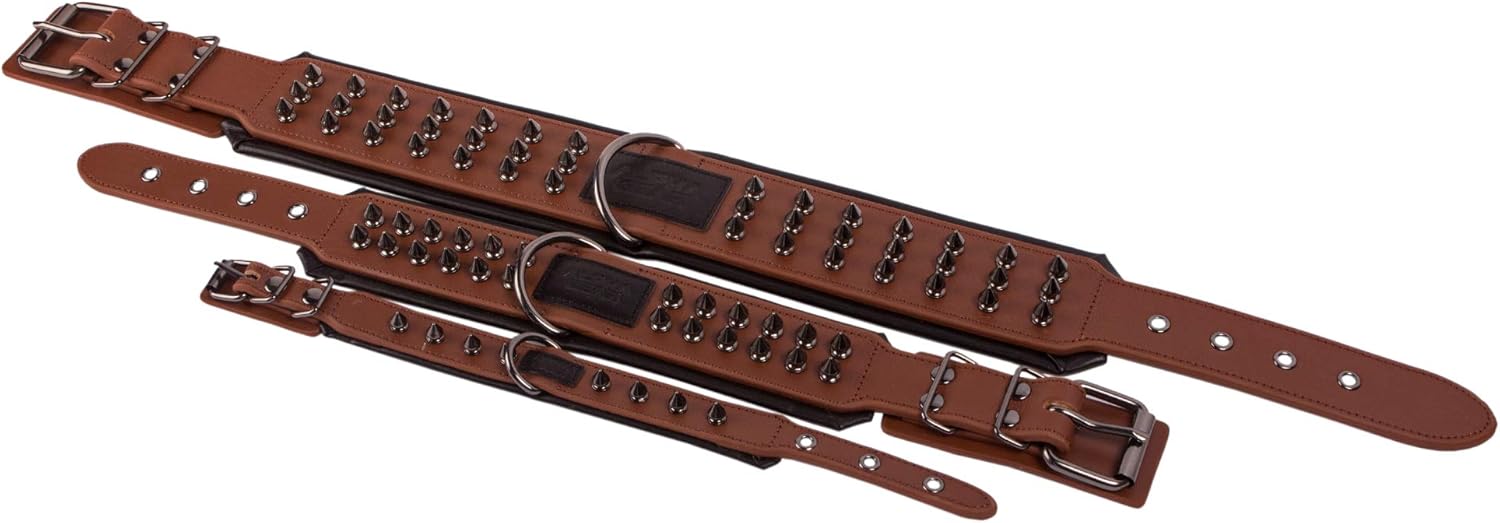 Spiked Dog Collar – Studded Dog Collar – Premium Leather Thick Dog Collar and Sizes – Comfortable and Lightweight – Adjustable Length – Puppies Puppy - Modern Design (Small, Brown)