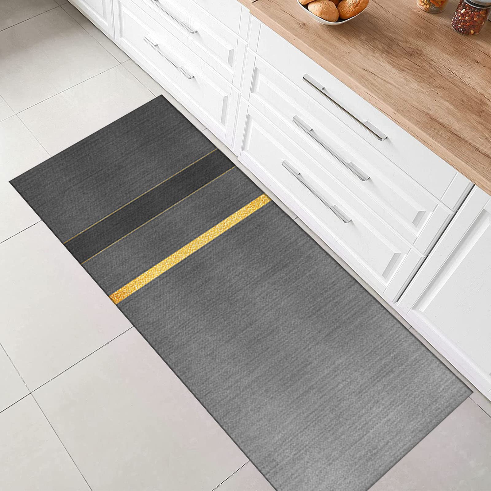 Tapis de couloir antidérapant pour cuisine, salon, design moderne et minimaliste, motif géométrique, gris, convient pour différents environnements