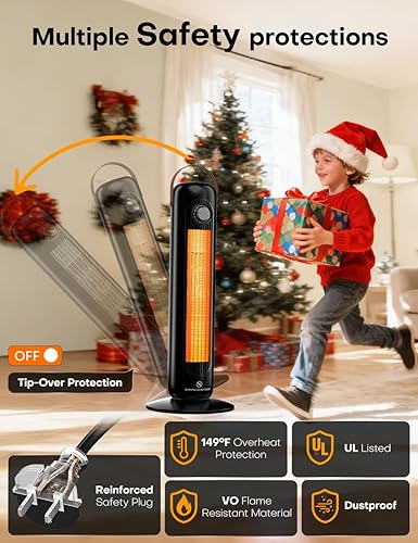 Miniatura 4 de Calentador de espacio de 24 pulgadas con 4 modos de calor, oscilación de 70°, protección contra sobrecalentamiento y vuelco, calentadores eléctricos