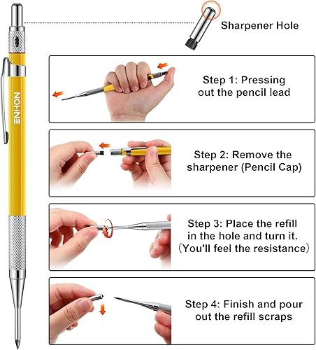 Vista 15 de Enhon Juego de lápices de carpintero mecánico de 0.079 pulgadas con 12 recambios de marcadores y sacapuntas, herramienta de marcado de carpintería