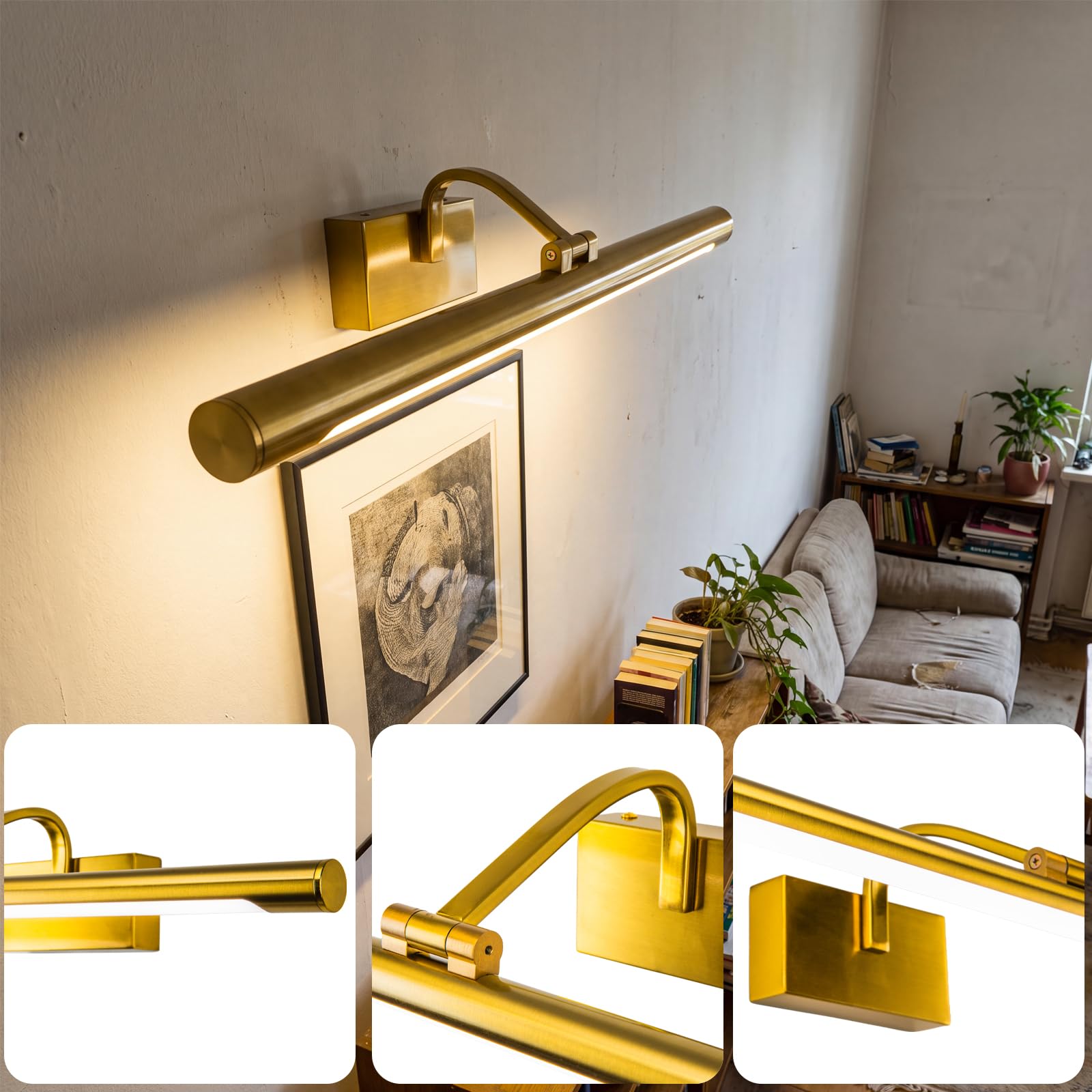 LED Luce per Specchio da Bagno Lampada per Specchio da Bagno, 3 Temperature di Colore Applique da Parete sopra lo Specchio, 60cm 12W IP44 630 Lumen, Oro Moderna Illuminazione Specchio Parete Lampada