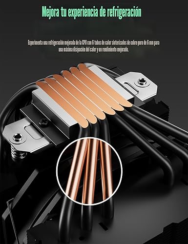 Miniatura 2 de Enfriador de aire para CPU, enfriador de CPU de doble torre con ventilador PWM de 120 mm, enfriador de aire para CPU de 6 tubos de calor para