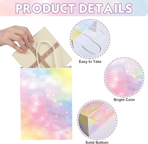 Miniatura 3 de 24 bolsas de regalo de arcoíris pastel con papel de seda, bolsas de regalo de fiesta de arcoíris, bolsas de dulces pastel arco iris suministros de
